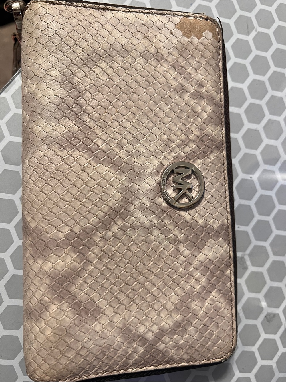 Michael Kors Taupe Snake-Embossed Zip Wallet**see callouts in photos